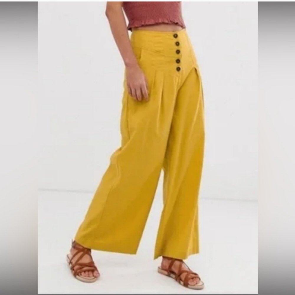 Moon River Mustard Wide Leg Button Front Pants